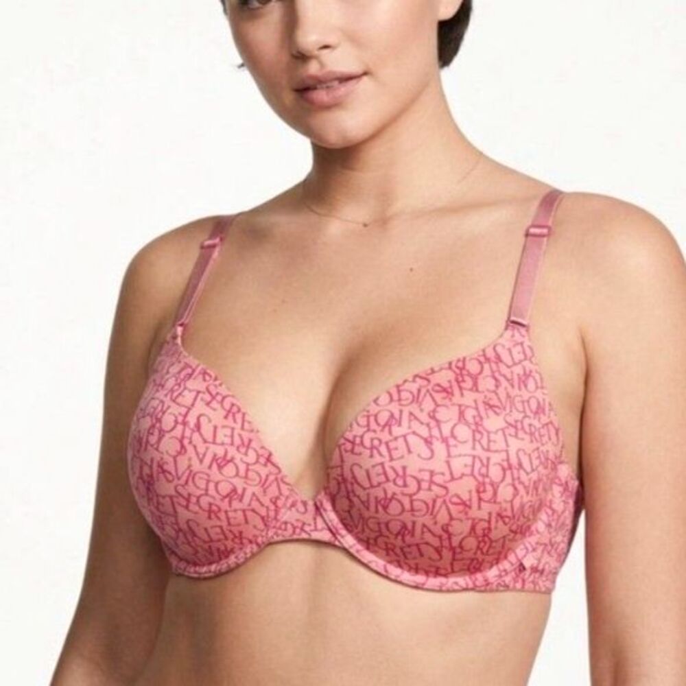 Victoria's Secret Women's Pink Signature Print Underwire Padded Push-Up Bra 38DD